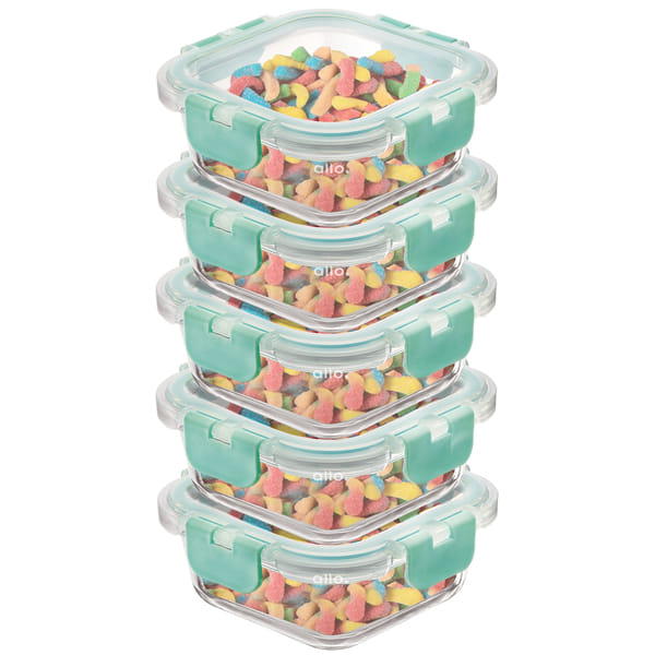 Allo Food Safe Glass Containers with Lids with Break Free Lock, 450°C Oven Microwave Safe Containers, High Borosilicate Meal Prep Glass Food Storage Containers for Kitchen, Set of 2, 215ml, 390ml, Round