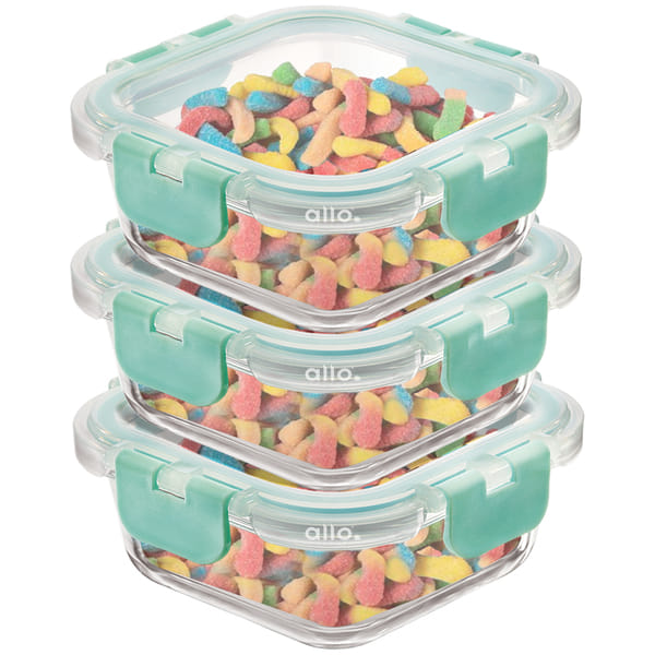 Allo Innoware Allo Food Safe Glass Containers with Lids – Set of 4, 160ml x 4, Square