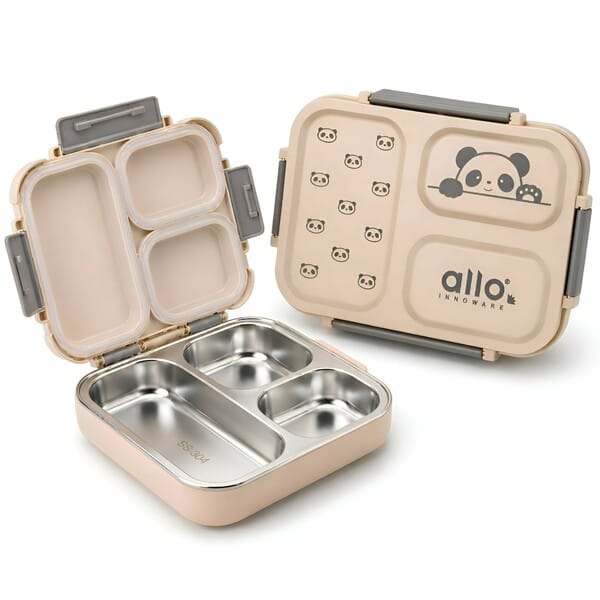 Allo Innoware Allo Premium Stainless Steel Lunch Box for Kids, with 3 Compartments, Leak Proof, Steel Tiffin Box for School Boys/Girls, BPA Free & Food Safe, Ideal for Meals & Snacks