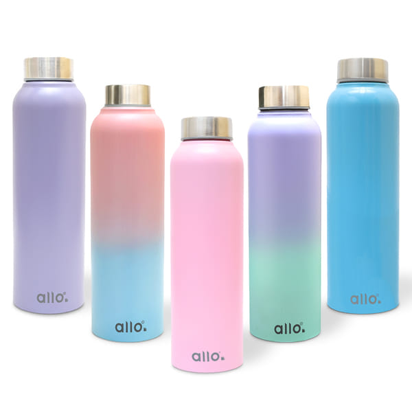 Allo Innoware Allo Stainless Steel Water Bottle For Adults, Kids 1 Litre For School, Office, Sports, Gym 1L For Men And Women, Pack Of 5