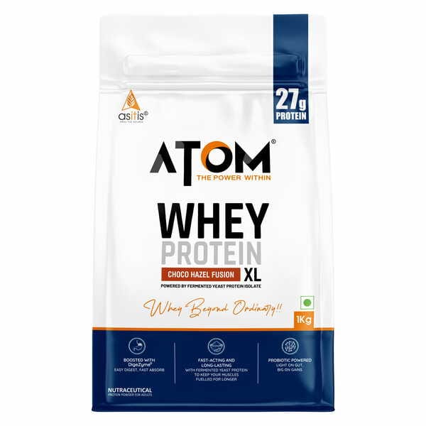 AS-IT-IS ATOM Whey Protein XL, Choco Hazel Fusion, 1kg – with DigeZyme® & Fermented Yeast Protein I High Absorption, Supports Muscle Growth, Recovery & Strength – Hybrid Protein for All Day Fuel