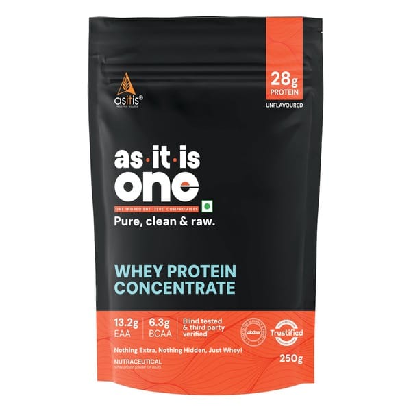 AS-IT-IS ONE Whey Protein Concentrate I Pure, Clean & Raw I 28g Protein per Serve, Unflavoured 250g I No Amino Spike OR Heavy Metals I Labdoor & Trustified Certified I Protein for All Ages Adults