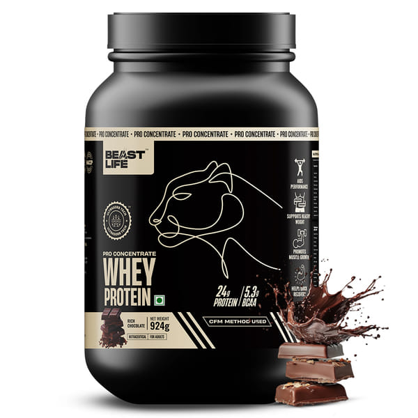 BeastLife 100% Whey Protein | 24g Protein, 5.3g BCAA | Ultrasorb Tech | High Absorption Whey Protein (924 g, Rich Chocolate)