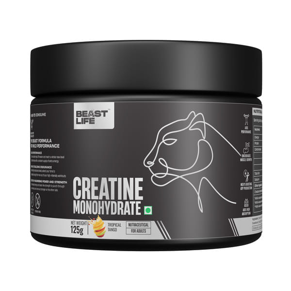 BeastLife Creatine Monohydrate | 33 Servings | NABL Lab Tested | Micronised Creatine Creatine (125 g, Tropical Tango)