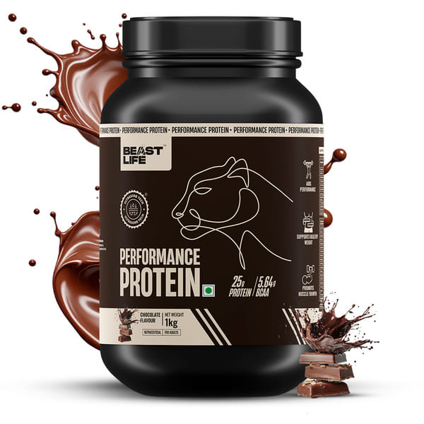 BeastLife Performance Protein Powder | Muscle Growth | High Absorption | 5.64g BCAA Whey Protein (1 kg, Chocolate)