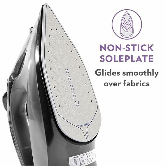 Borosil 2000W NightGlide Steam Iron | BIS Approved Made in India | Ceramic Soleplate, Vertical & Horizontal Steam Busting, Self Cleaning Function | For Dry & Steam Ironing | 2 Years Warranty
