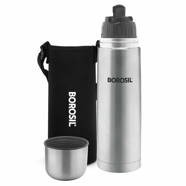 Borosil Hydra Thermo 1000ml Stainless Steel Water Bottle | Double Wall Vacuum Insulated Flask | Leak-Proof Travel Bottle for Office, Gym & School | Black