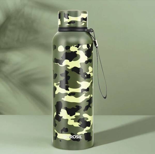 Borosil Hydra Trek Military Green 700ml Stainless Steel Water Bottle | Double Wall Vacuum Insulated Flask | 24 Hrs Hot & Cold | Leak-Proof, BPA-Free & Durable | Ideal for Office, Gym & Travel | 1-Year Warranty