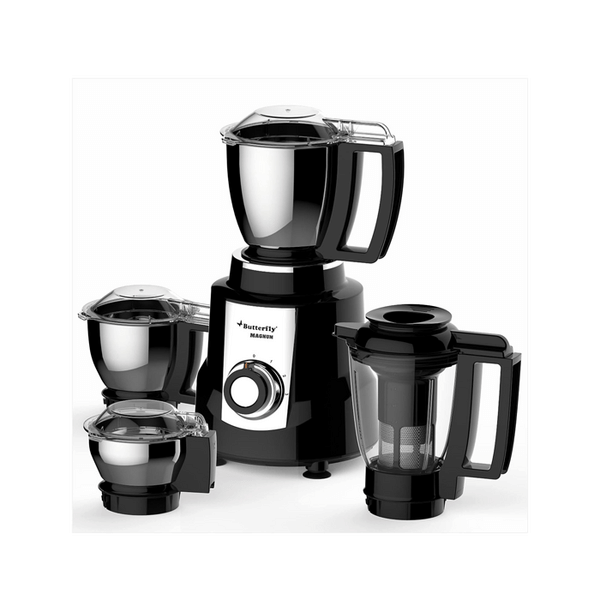Butterfly Magnum 1.2 HP Mixer Grinder | 4 Jars | Powerful 1200W Motor | Durable Plastic Body | Black | Multi-purpose Grinding | 2 Year Warranty