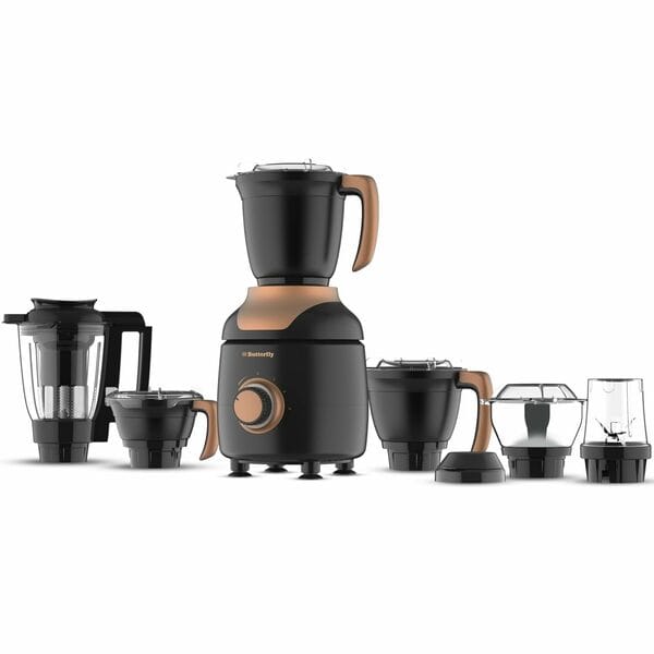Butterfly ZieraBlack 1000W Mixer Grinder | 6 Jars | Tornado Blade & Lid | Coarse Grinding Jar | Smudge-Free Annealed SS Jars | Torx23 Motor | 5 Years Warranty