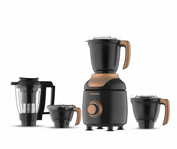 Butterfly ZieraBlack 1000W Mixer Grinder with 4 Jars | 23,000 RPM Motor | Tornado Blade & Lid | Smudge-Free Annealed SS Jars | 5-Year Motor Warranty | Ideal for Grinding, Blending & Juicing