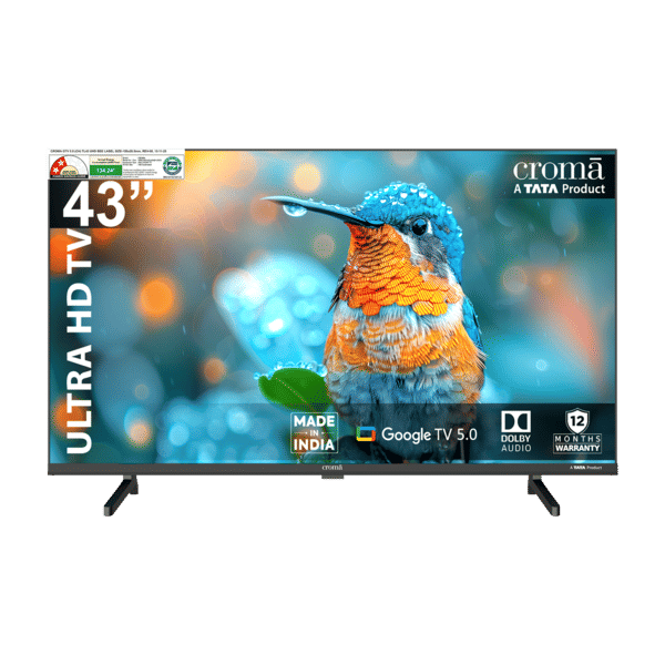 Croma 109 cm (43 inch) 4K Ultra HD LED Smart Google TV 5.0 with Dolby Audio (2025 model) – A Tata Product