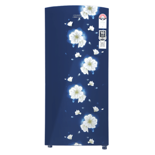Croma 187 Litres 5 Star Direct Cool Single Door Refrigerator with Inverter Technology (2025 Model, Floral Blue) A Tata Product