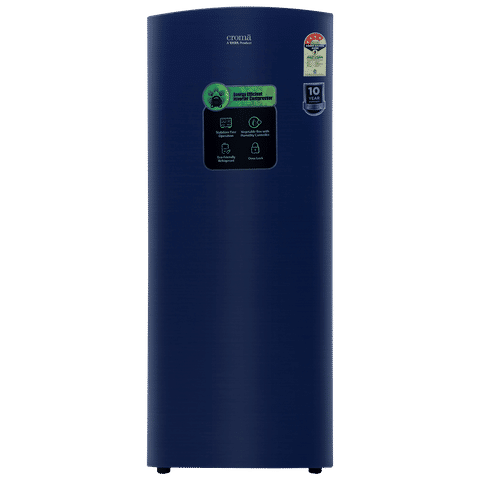 Croma 206 Litres 4 Star Direct Cool Single Door Refrigerator With Inverter Compressor (Blue) 1 Year Warranty – A Tata Product
