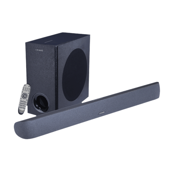 Croma 240 W Bluetooth Soundbar With Remote (Rich Bass, 2.1 Channel, Black) 1 Year Warranty (Black) – A Tata Product