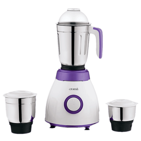 Croma 500 Watt 3 Jars Mixer Grinder (Rust Resistant, White/Purple) With 2years Warranty (White & Purple) – A Tata Product