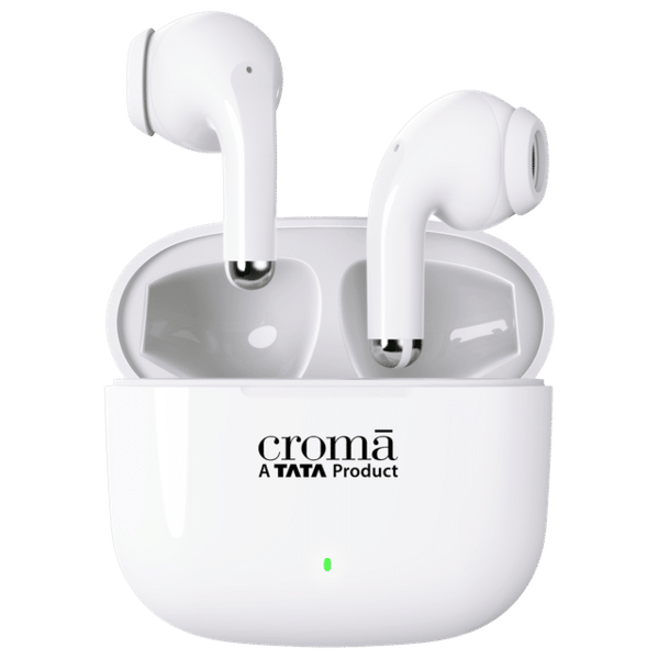 Croma IN 101 TWS Earbuds with Passive Noise Cancellation (IPX4 Water Resistant, 28 Hours Playback White) – A TATA Product