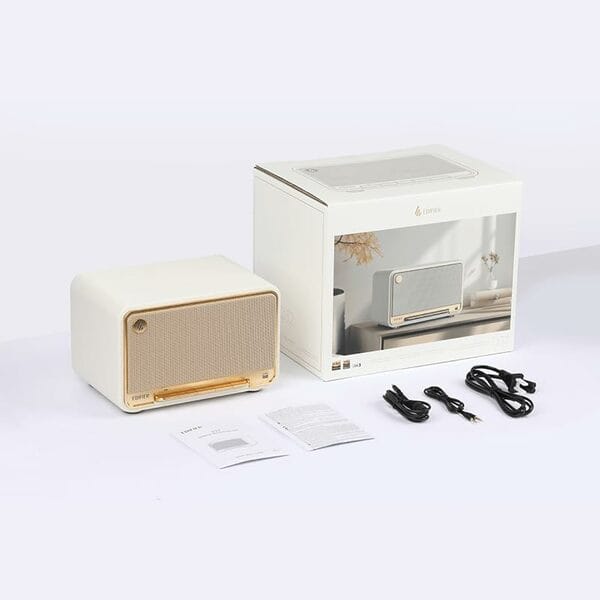 Edifier D32 Tabletop Wireless Speaker, Hi-Res Audio Bluetooth Speaker, Portable Retro Combo Speaker, 60 Watts RMS, Bluetooth 5.3, 11-Hour Playtime, White
