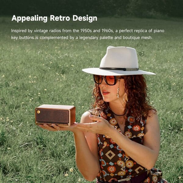 Edifier MP230 Tabletop Bluetooth Speaker, Retro Wooden Design, Dual 20W Stereo Sound, Class-D Amplifier, Bluetooth 5.0, 9-Hour Playtime, TF Card & AUX Support- Brown