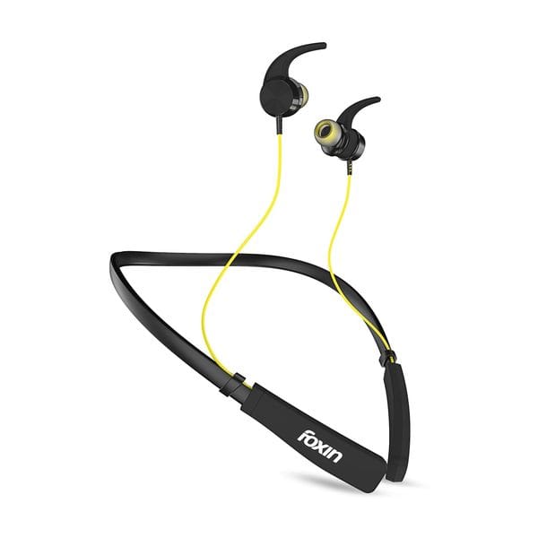 Foxin FoxBeat 130 Wireless Neckband with Enhanced Bass, Up to 22H Playback, Memory Card Slot, Magnetic Metal Ear Buds, Sweatproof, Bluetooth v5.0, Voice Assistant, Made in India (Black-Yellow)