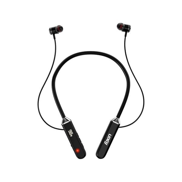 Foxin FoxBeat 150 Wireless Bluetooth 5.0, Upto 25 Hours Working Time, Digital Display, Lightweight Ergonomic Neckband, Voice Asistence, IPX4 Sweat-Resistant Magnetic Earbuds (Shoot Black)