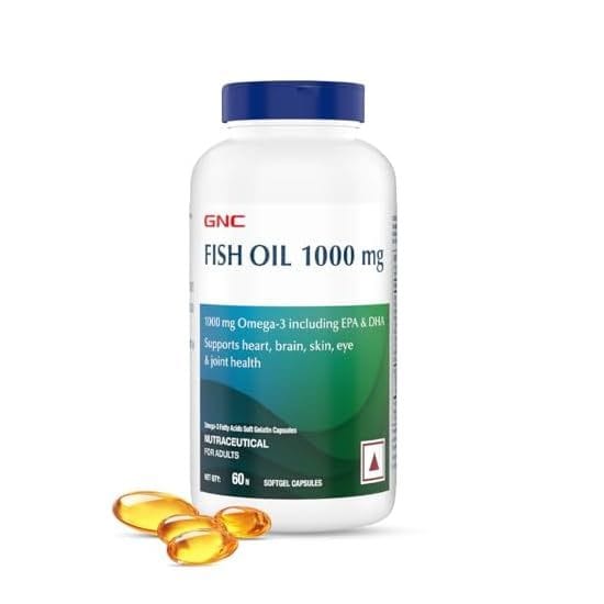 GNC 1000 Mg Omega 3 Fish Oil for Men & Women | 60 Softgels | Omega 3 with 180 mg EPA & 120 mg DHA | Promotes Joint Health | Improves Focus & Memory | Protects Vision | Supports Healthy Cholesterol | Fomulated In USA