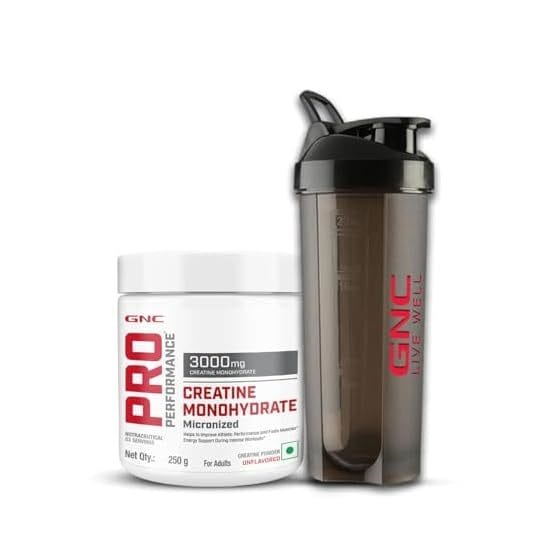 GNC Creatine Monohydrate 250gm + Black Plastic Shaker