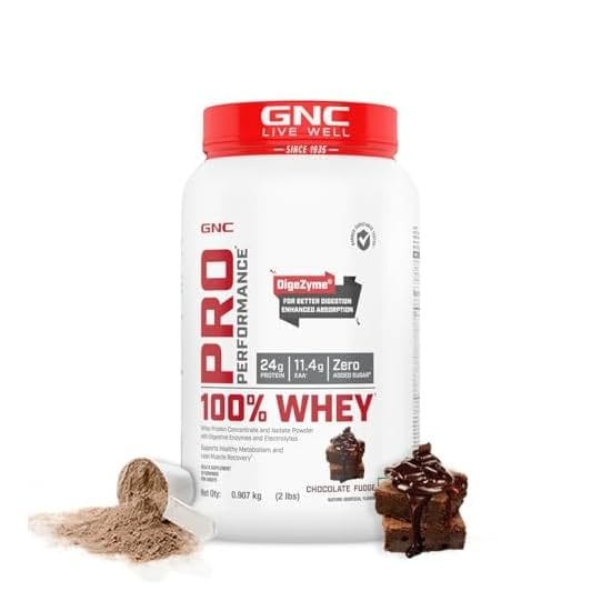 GNC Pro Performance 100% Whey Protein | 2 lbs | Muscle Growth | Muscle Recovery | DigeZyme For Easy Digestion | Informed Choice Certified | 24g Protein | 5.5g BCAA | Chocolate Fudge