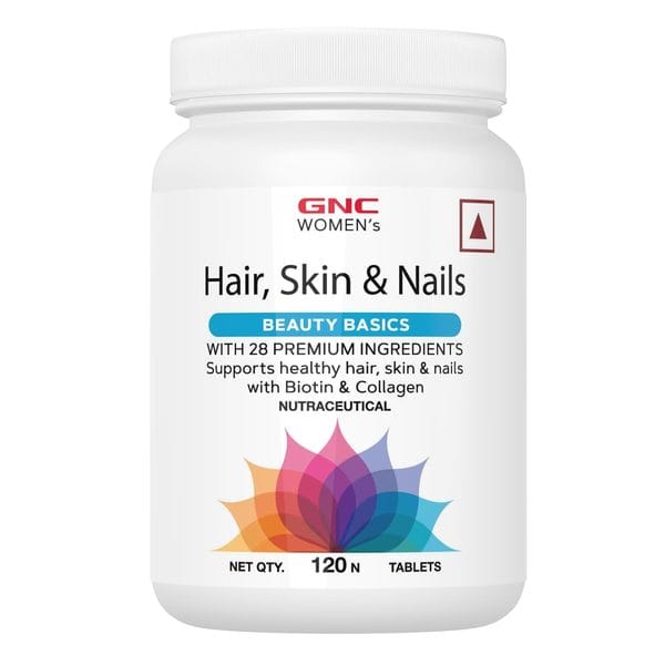 GNC Women’s Hair, Skin and Nails Multivitamin For Women | Hair Fall Treatment | Improved Hair Growth | Younger-Looking Skin | Stronger Nails | Formulated In USA | 28 Premium Ingredients | 120 Tablets