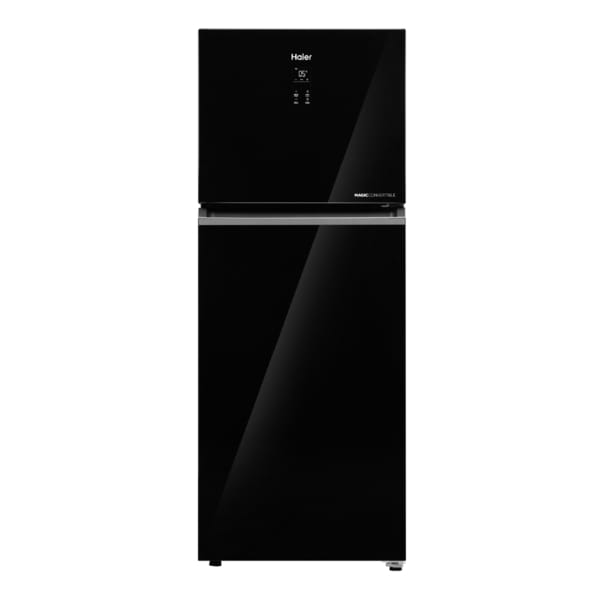 Haier 328 Litres Double Door Refrigerator with Display Panel, Black Glass Finish, 2 Star Energy Rating