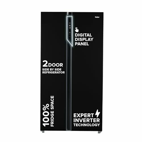 Haier 602L 3Star 2 Door Side by Side Frost Free Refrigerator|100% Convertible|Expert Inverter Technology|Digital Display Panel|Triple Twist Ice Maker|Deo Fresh Technology (HRS-682KS, Black Steel)