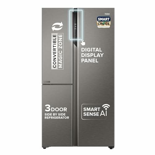 Haier SmartChoice 598L 3 Star 3-Door Side by Side Frost Free Refrigerator|Convertible|Smart Sense AI|Expert Inverter Compressor|Digital Display Panel (2025 Model, HRT-683ISU1, Inox Steel)
