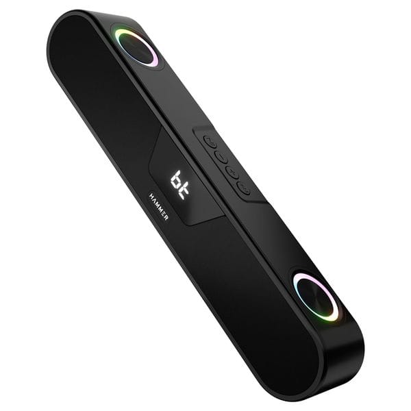 HAMMER Beatbox Bluetooth Soundbar 24W Output, RGB Lights, AUX, USB, TF Card & TWS Connectivity, Upto 8Hr Playtime, 52mm Drivers, Easy to Carry, BT Speaker for TV, Mobile, PC, Laptops, Tablets (Black)