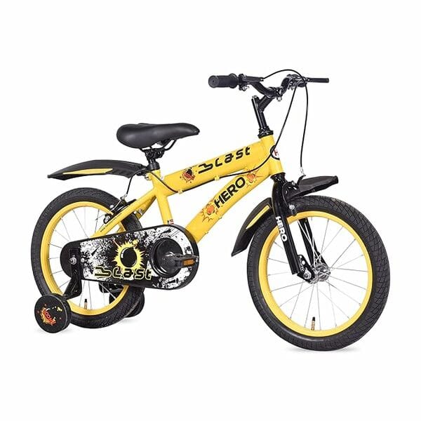 Hero Blast 16T Kids Cycle With Training Wheels And Mudguards | Yellow | Easy Self Assembly | Ideal for Kids(Age 4 To 8 Years) | 12 Inch Frame | Rigid Suspension | 95% Assembled Cycle