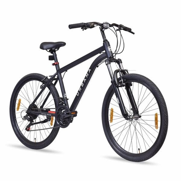 Hero Urbana Revo 26T 21 Speed Alloy Mountain Bicycle for Adults | Black | Front Suspension | V Brake | Alloy Frame : 17.5 Inches | Light-Weight | Rider Height : 5ft 0″ – 5ft 8″
