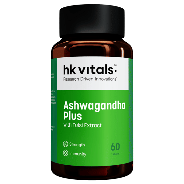 hk vitals Ashwagandha Plus with Tulsi Extract 500mg (60 Tablets) | Improves Muscles Strength | Energy and Immunity Booster