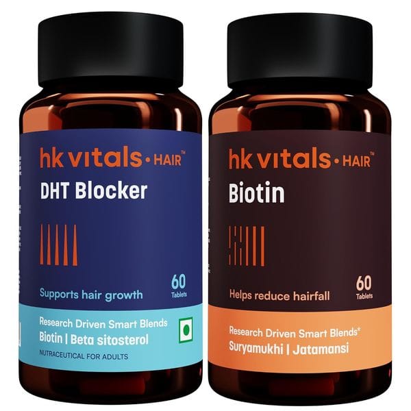 hk vitals Biotin & DHT Blocker (60 Tablets each) Combo Pack| Supplement for Hair Growth, Strong Hair and Glowing Skin
