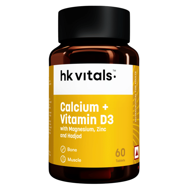 hk vitals Calcium + Vitamin D3 Supplement (60 Tablets) | With Magnesium & Zinc | For Complete Bone Health & Joint Support – Women and Men
