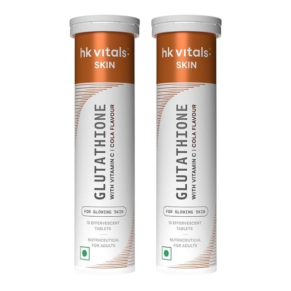 hk vitals Glutathione (Cola, 15 Effervescent Tablets) | L-Glutathione Tablets with Vitamin C & E | For Skin Glow & Hydration (Pack of 2)