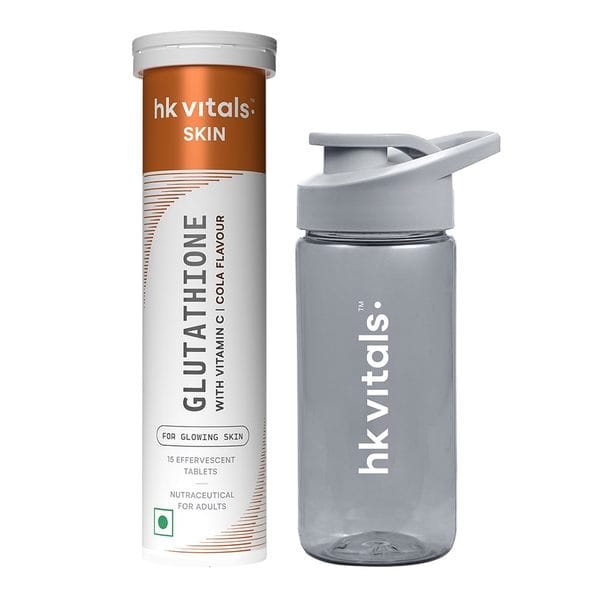 hk vitals Glutathione (Cola, 15 Effervescent Tablets) | L-Glutathione Tablets with Vitamin C & E | For Skin Glow & Hydration with Sipper