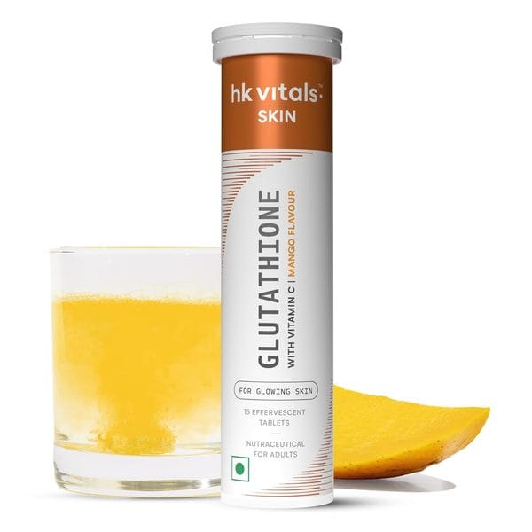 hk vitals Glutathione (Mango, 15 Effervescent Tablets) | L-Glutathione Tablets with Vitamin C & E | For Skin Glow & Hydration