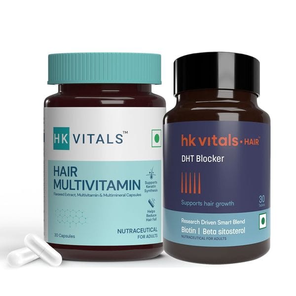 hk vitals Hair Multivitamin & DHT Blocker with Biotin (30 Tablets Each) Combo Pack | Helps Reduce Hair Fall & Stimulates Hair Growth