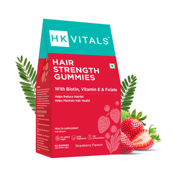 hk vitals Hair Strength (Strawberry, 60 Biotin Gummies) | With Zinc, Vitamin C, A, and E, Vegan, Gluten Free | For Healthier Skin, Hair, and Nails
