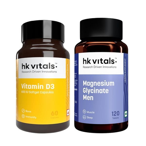 hk vitals Magnesium Glycinate (1682mg) 120 Tablets | For Better Sleep Quality & Muscle Recovery with Vitamin D3 (600 IU) (60 Capsules)