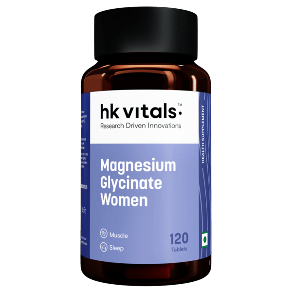 hk vitals Magnesium Glycinate Women (1682mg) | 370mg Elemental Magnesium (100 RDA) | 120 Tablets | Helps in Cramps, Stress Management, Better Sleep Quality