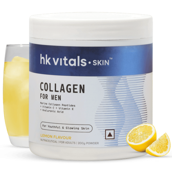 hk vitals Marine Collagen for Men Supplement (Lemon, 200g) | Vitamin C, E, Sodium Hyaluronate | For Youthful & Glowing Skin
