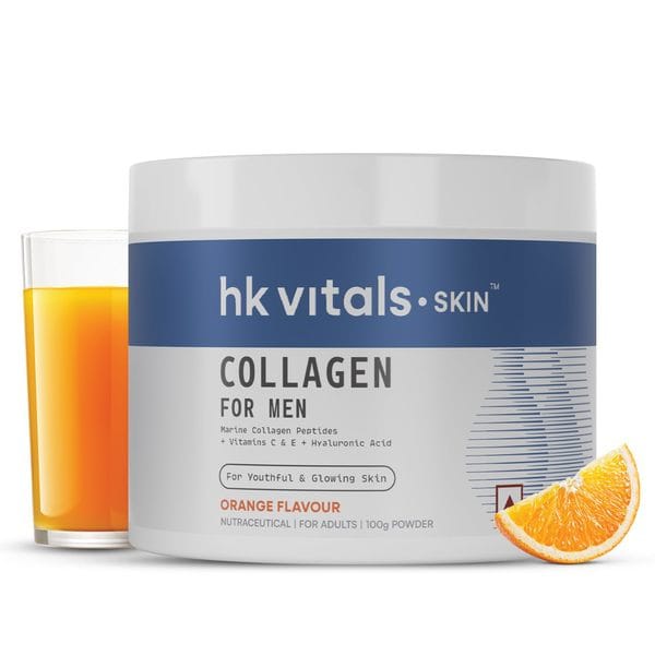 hk vitals Marine Collagen for Men Supplement (Orange, 100g) | Vitamin C, E, Sodium Hyaluronate | For Youthful & Glowing Skin