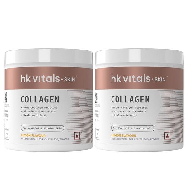 hk vitals Marine Collagen Supplement (Lemon, 200g) | Vitamin C, E, Sodium Hyaluronate | For Healthy Skin, Hair & Nails (Pack of 2)