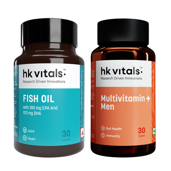 hk vitals Multivitamin Plus Men & Fish Oil Capsules 1000mg Omega 3 with 180mg EPA & 120mg DHA (30 Tablets Each) | Combo Pack