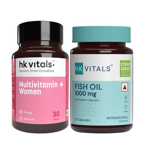 hk vitals Multivitamin Plus Women & Fish Oil Capsules 1000mg Omega 3 with 180mg EPA & 120mg DHA (30 Tablets Each) | Combo Pack